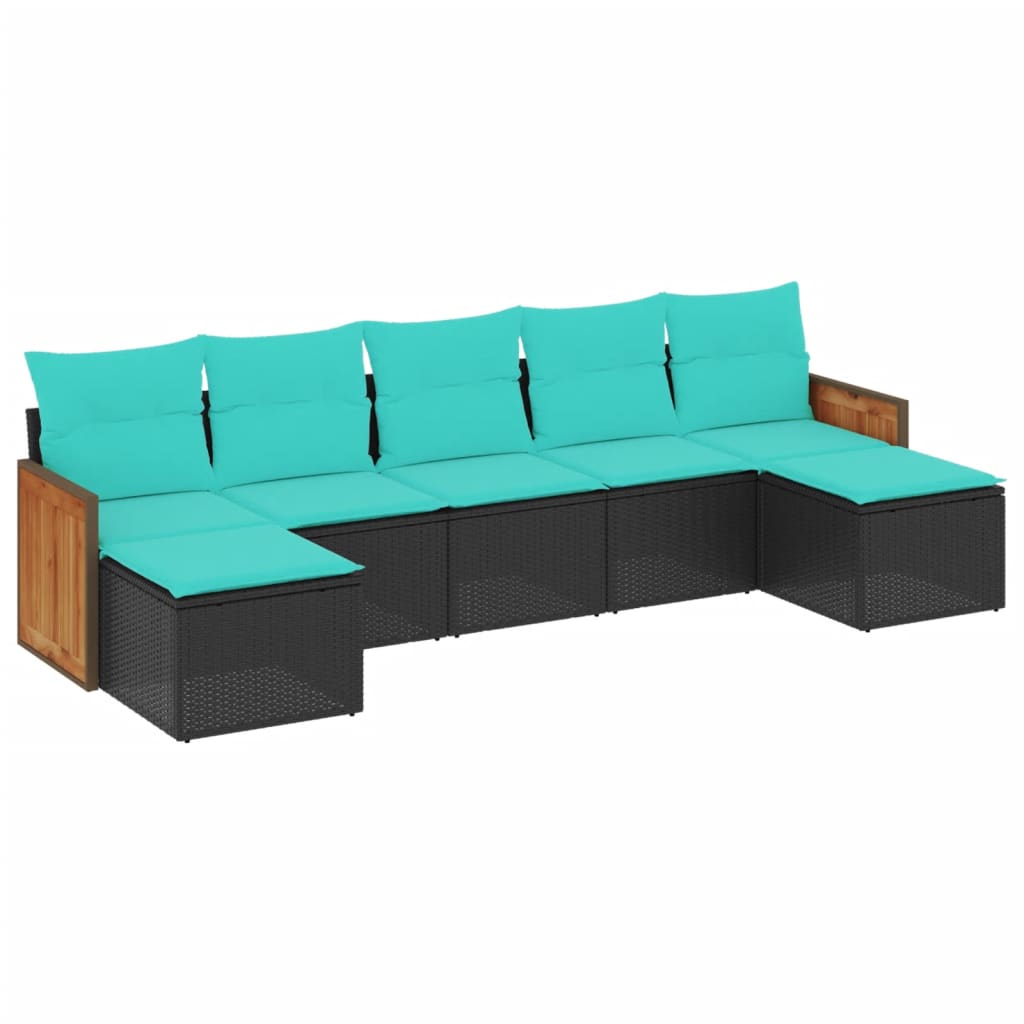 7 Piece Patio Sofa Set with Cushions Black Poly Rattan