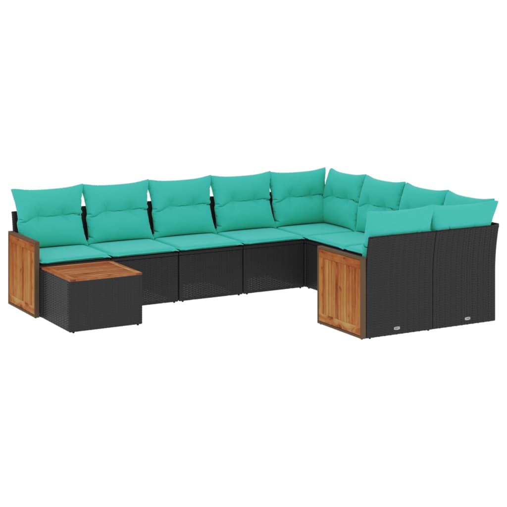 10 Piece Patio Sofa Set with Cushions Black Poly Rattan