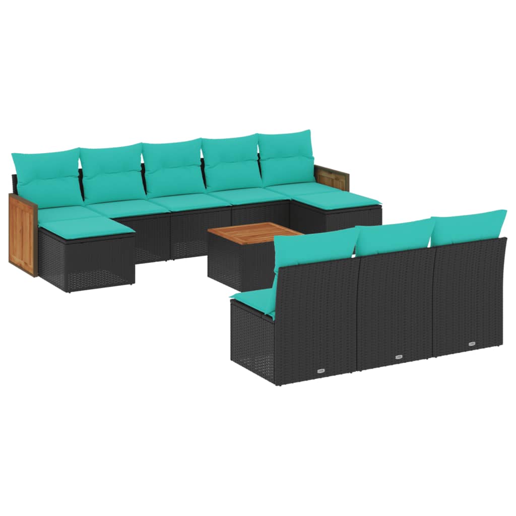 11 Piece Patio Sofa Set with Cushions Black Poly Rattan