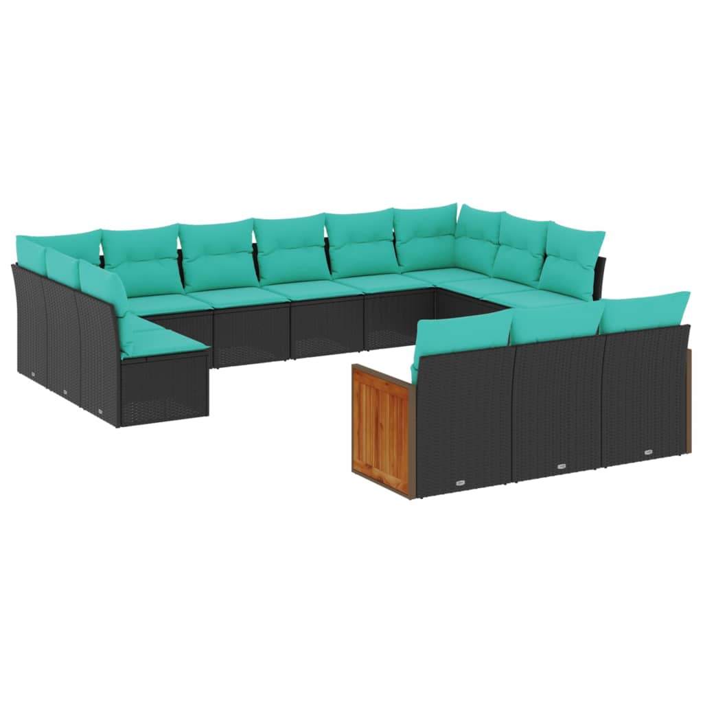 13 Piece Patio Sofa Set with Cushions Black Poly Rattan