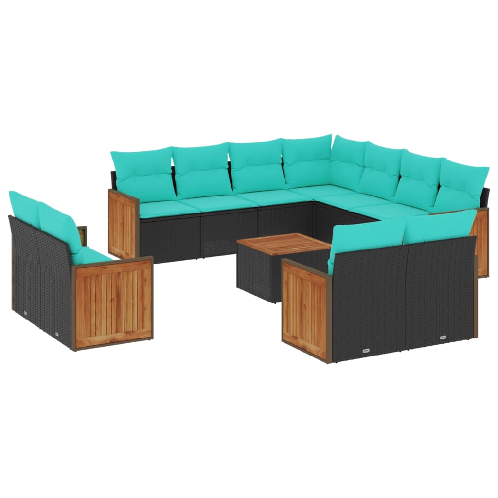 12 Piece Patio Sofa Set with Cushions Black Poly Rattan