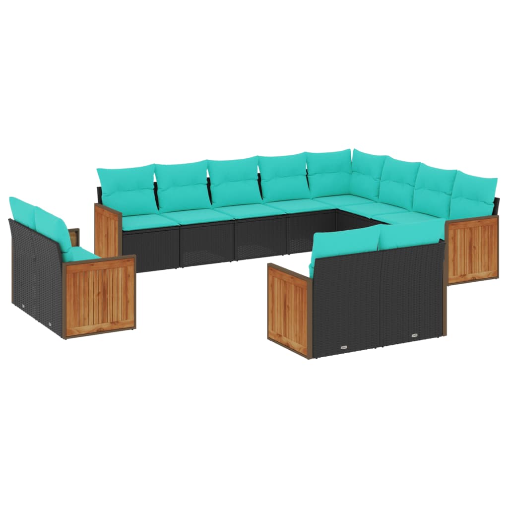 12 Piece Patio Sofa Set with Cushions Black Poly Rattan