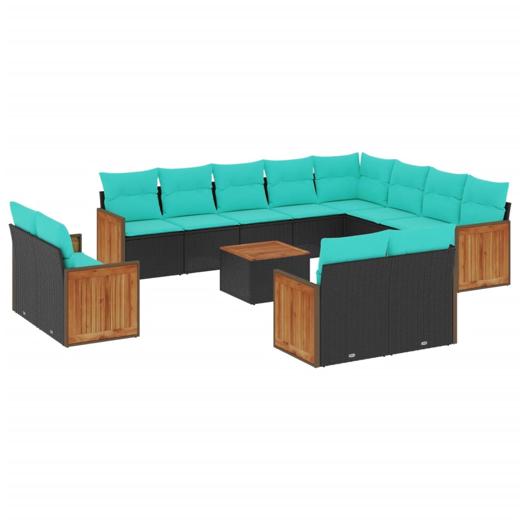 13 Piece Patio Sofa Set with Cushions Black Poly Rattan