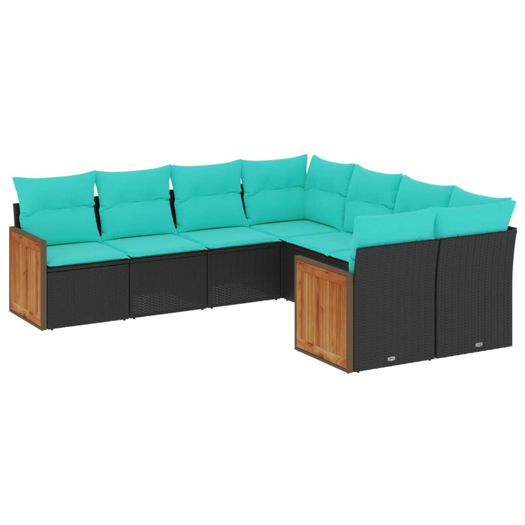 8 Piece Patio Sofa Set with Cushions Black Poly Rattan