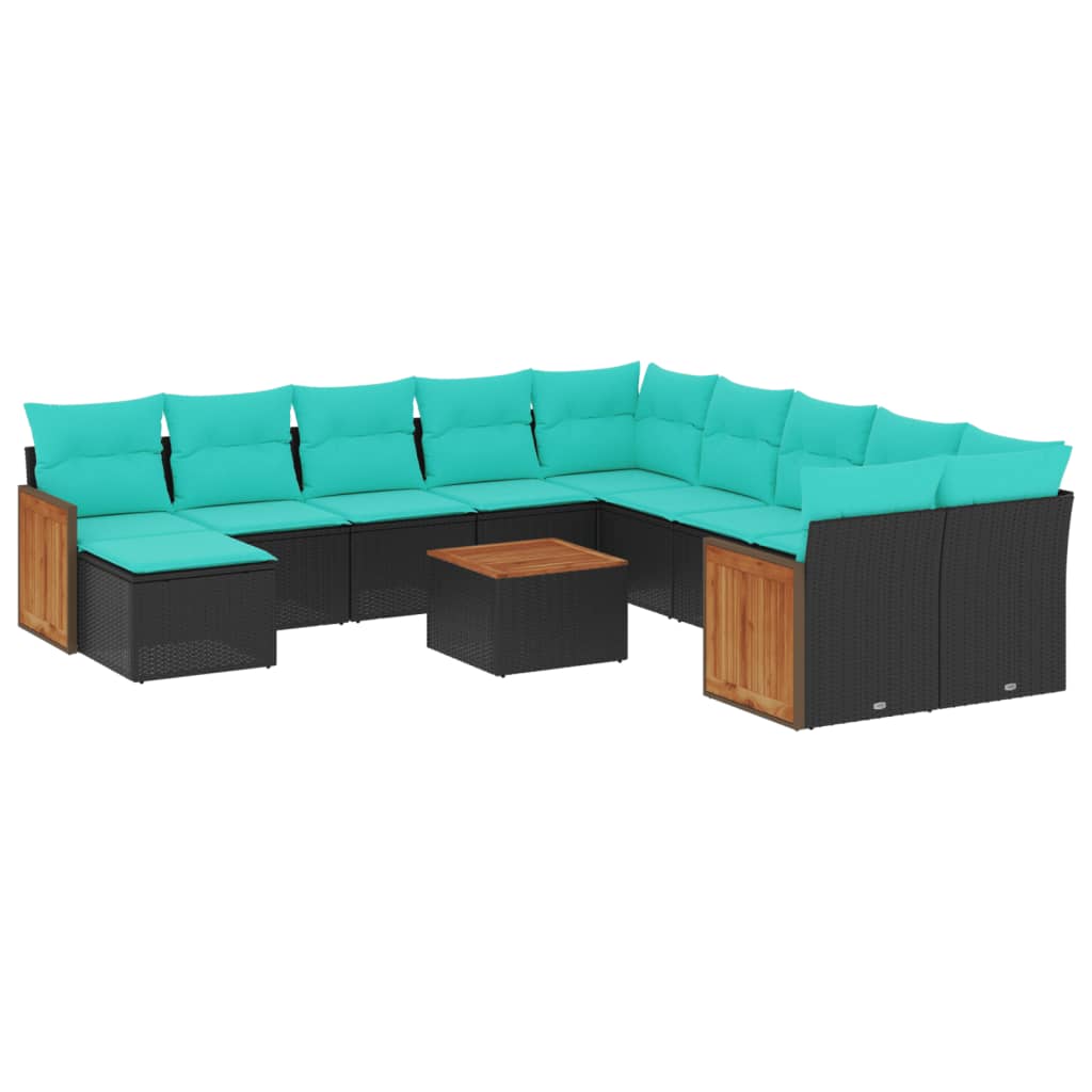 12 Piece Patio Sofa Set with Cushions Black Poly Rattan