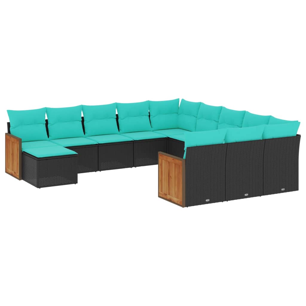 12 Piece Patio Sofa Set with Cushions Black Poly Rattan
