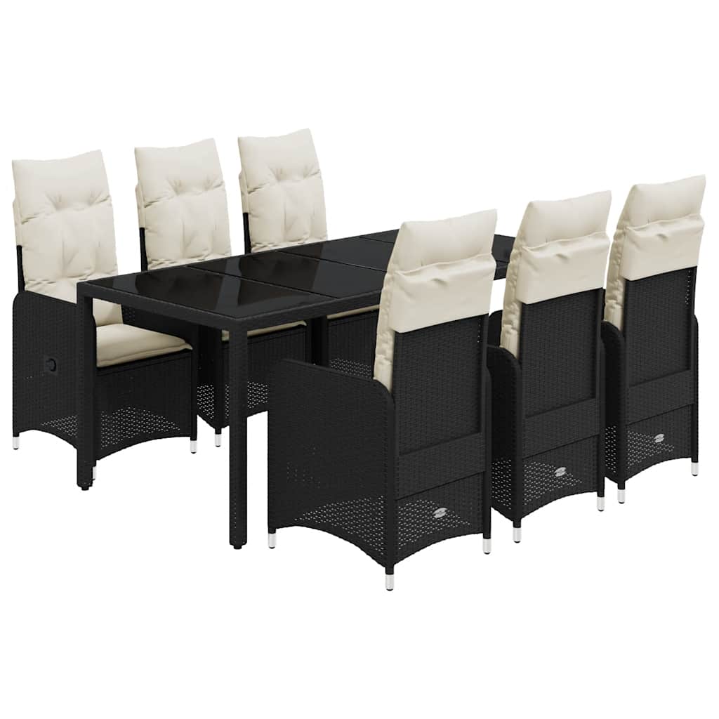 Bistro Set Black PE rattan 7 Piece Set Removable Covers