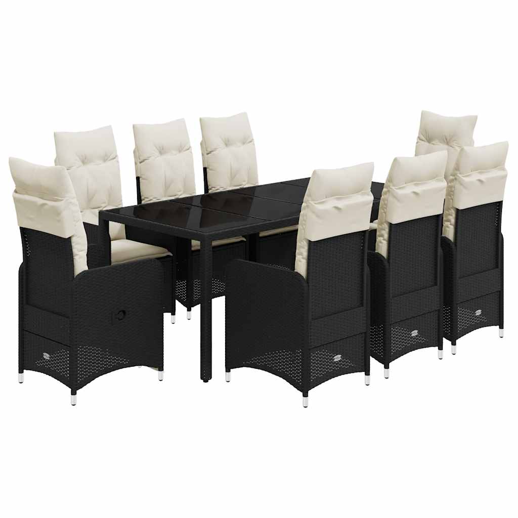 Bistro Set Black PE rattan Large Adjustable Footrests