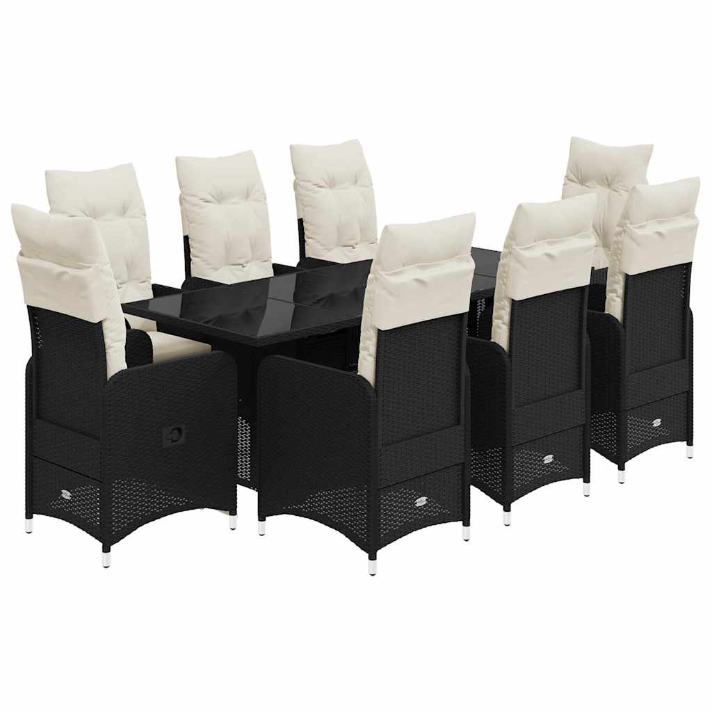 Bistro Set Black PE rattan 8-seater Adjustable Footrests