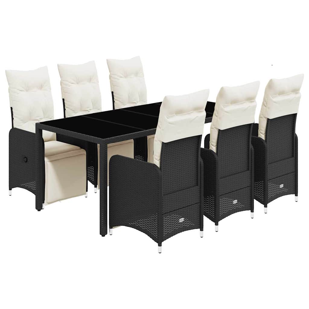 Bistro Set Black PE Rattan 6-seater Adjustable Footrests