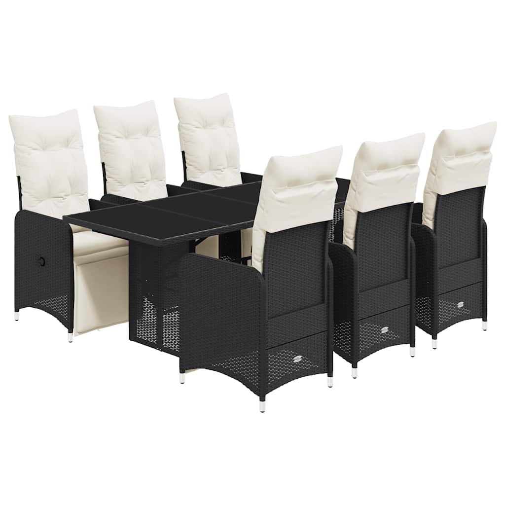 Bistro Set Black PE rattan, powder-coated steel, tempered glass