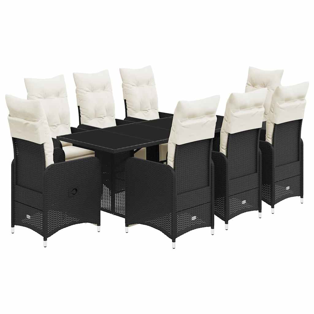 Bistro Set Black PE Rattan, Powder-Coated Steel, Tempered Glass