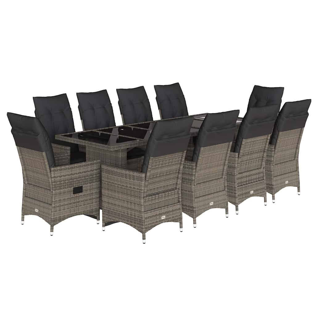 Bistro Set Grey Poly Rattan Large Adjustable Footrests