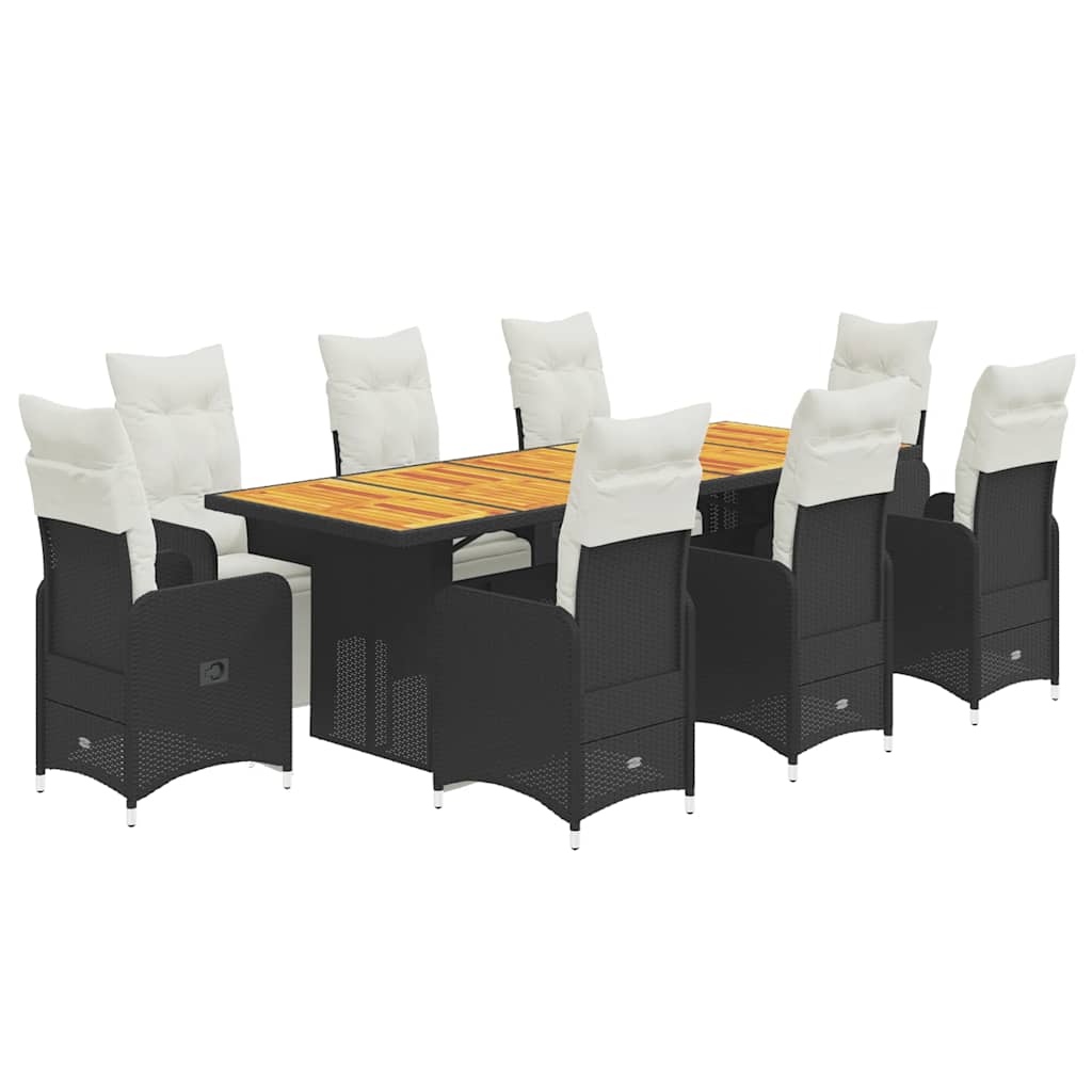 Bistro Set Black Poly Rattan 8-seater Adjustable Footrests