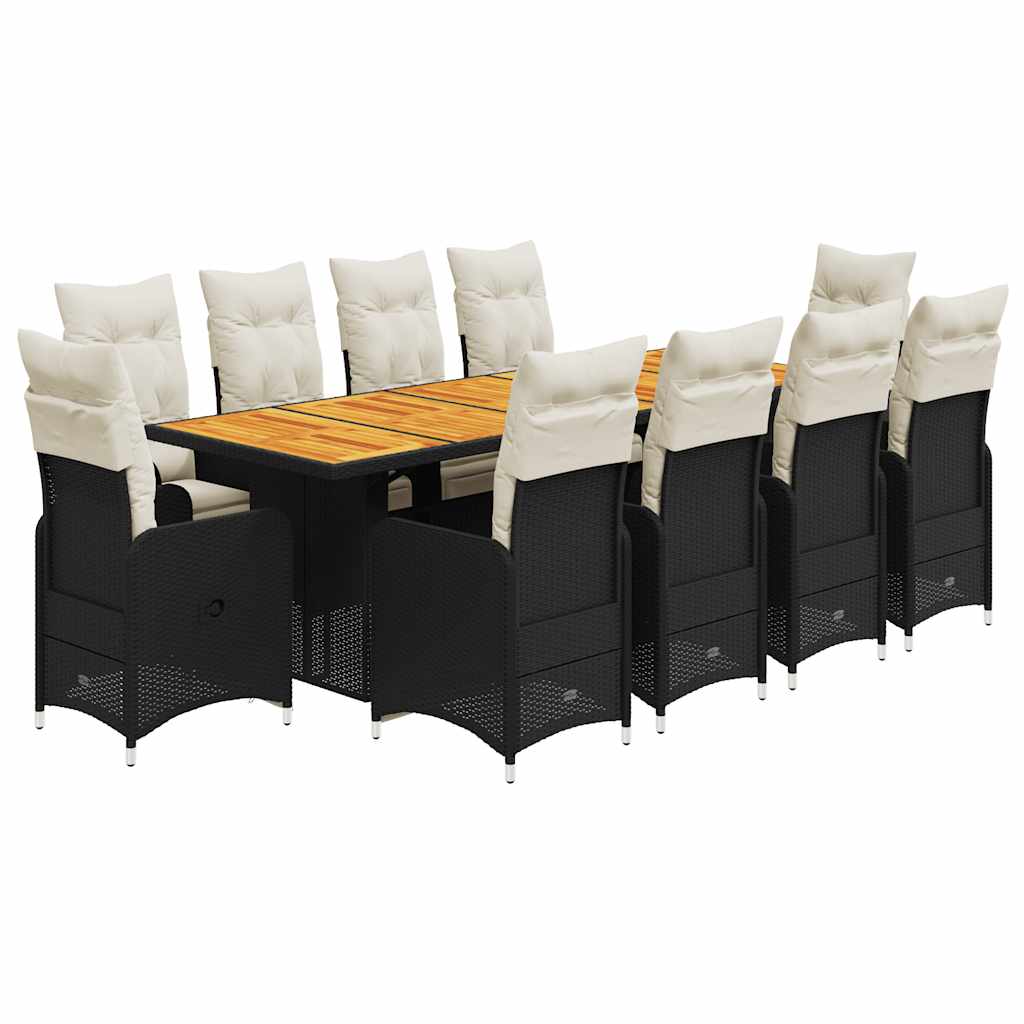 Bistro Set Black Poly Rattan Large Expandable Bistro Set
