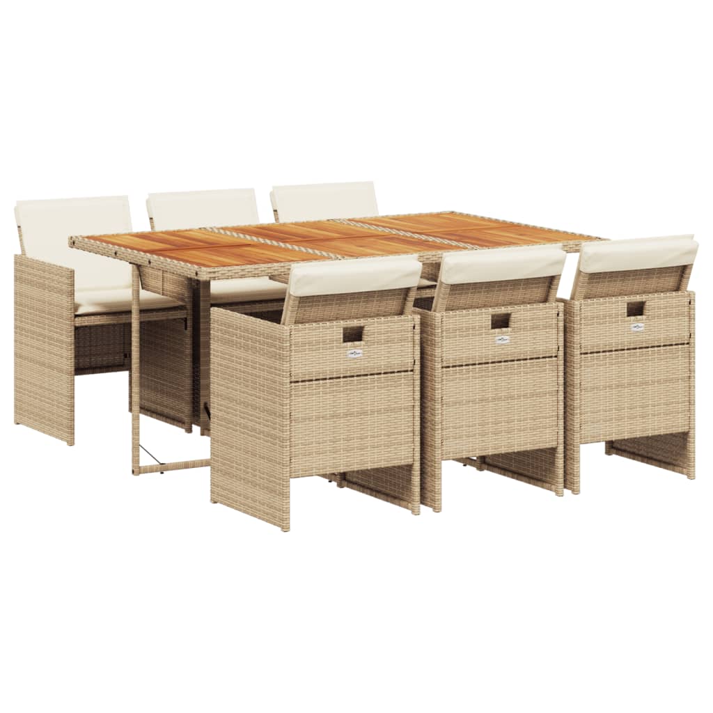 Patio Dining Set Set of 6 Beige PE Rattan 6-seater Foldable