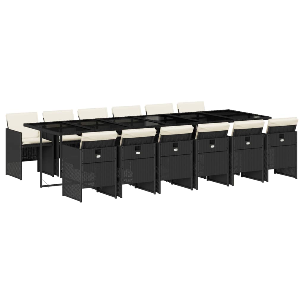 13 Piece Patio Dining Set with Cushions Black Poly Rattan