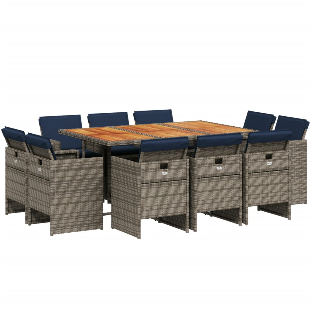 Patio Dining Set Set of 10 Gray PE Rattan Large Collapsible