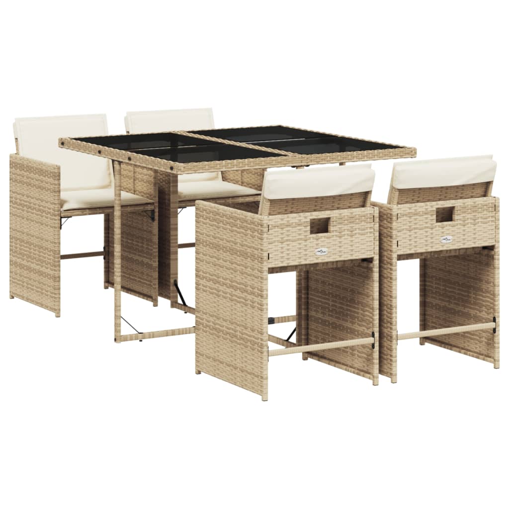 Patio Dining Set Set of 4 Beige PE Rattan Medium Collapsible