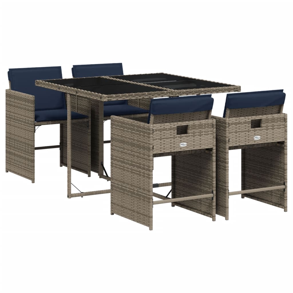 Patio Dining Set Set of 4 Gray PE Rattan 5 Piece Set Foldable