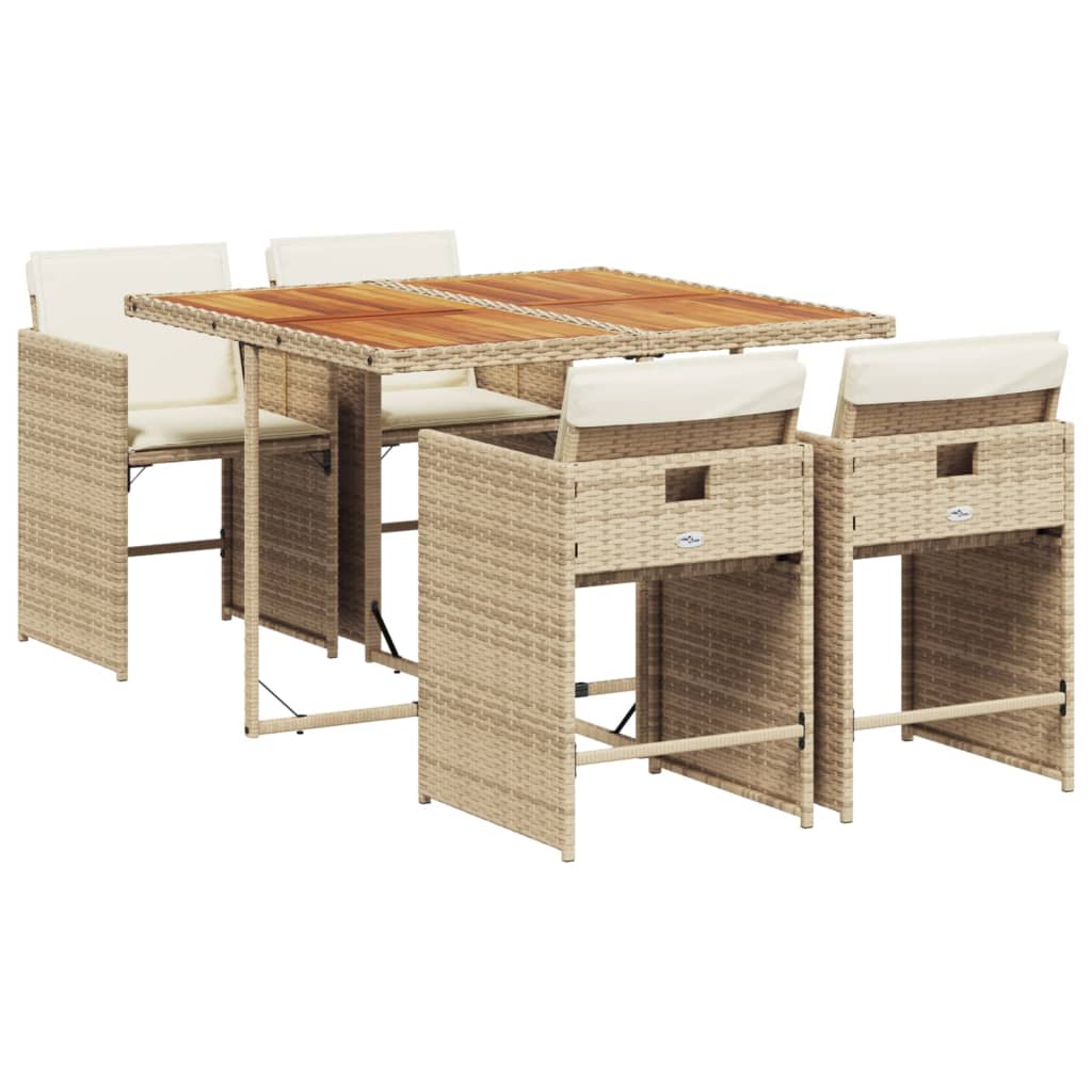 Patio Dining Set Set of 4 Beige PE rattan Compact Foldable