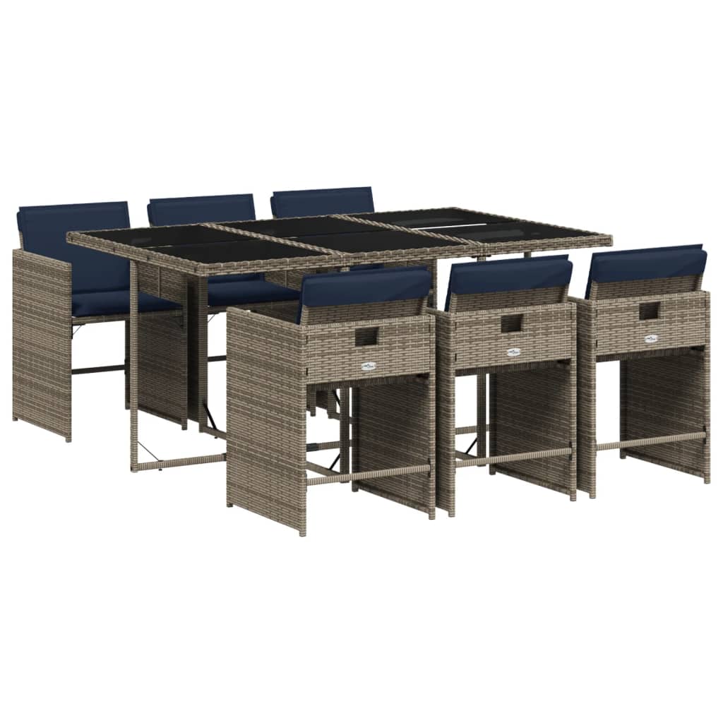 Patio Dining Set Set of 6 Gray and Navy Blue PE rattan Large