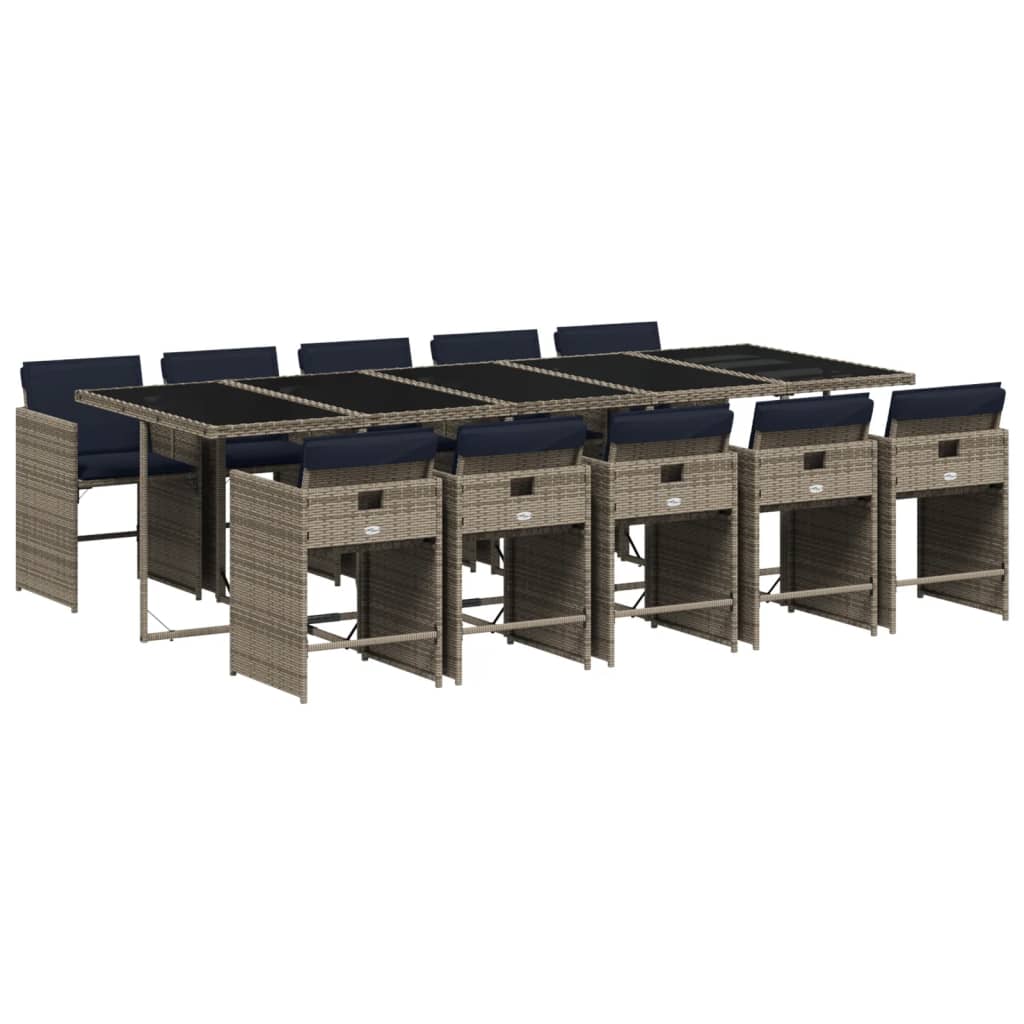Patio Dining Set Set of 10 Gray PE rattan Large Collapsible