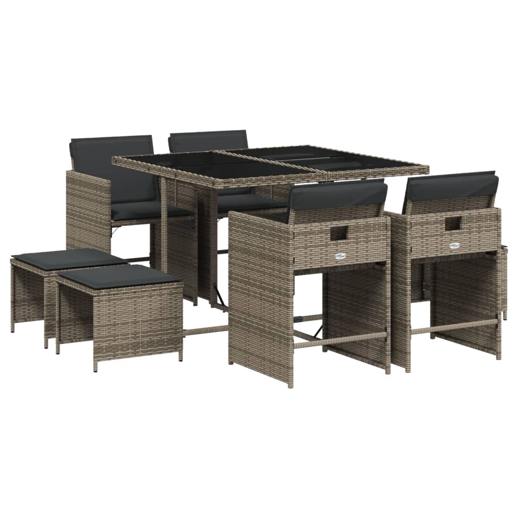 Patio Dining Set Set of 8 Grey PE rattan 8-seater Foldable