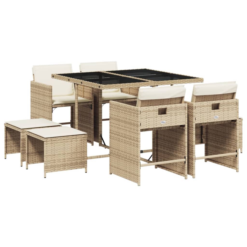 Patio Dining Set Set of 8 Beige PE Rattan Medium Foldable
