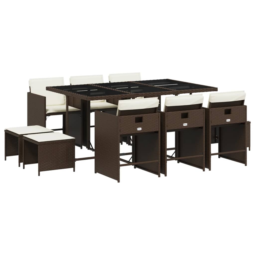 Patio Dining Set Set of 10 Brown PE Rattan Large Foldable