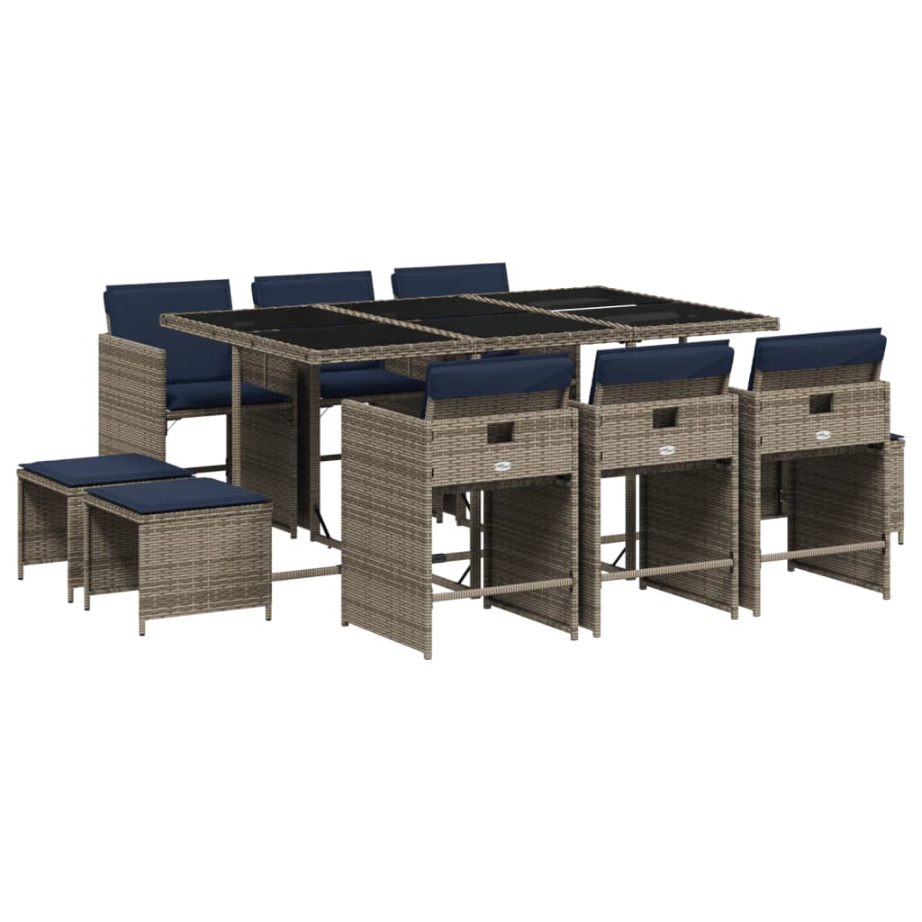 Patio Dining Set Set of 10 Gray, Navy Blue