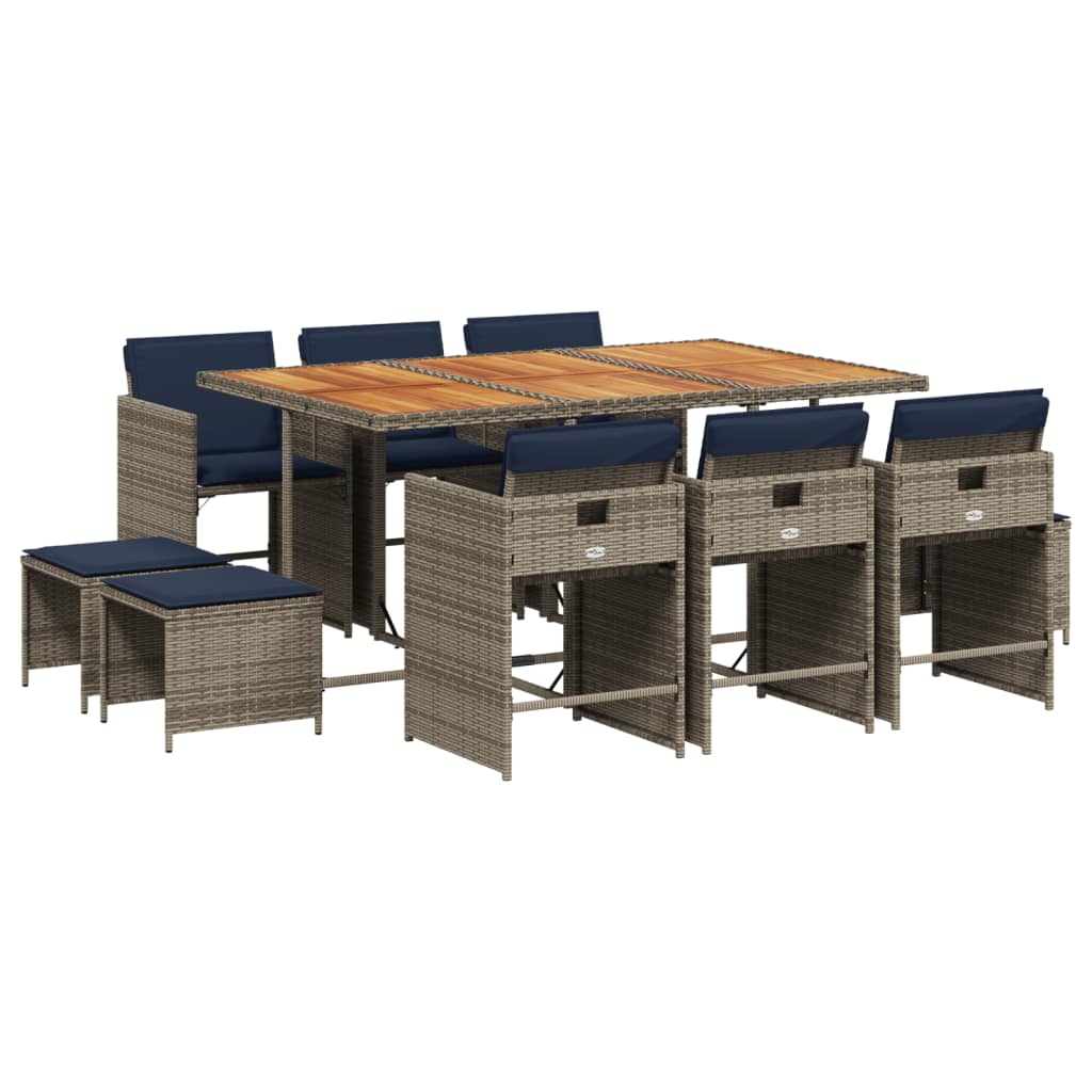 Patio Dining Set Set of 10 Grey PE Rattan 11 Pieces Foldable