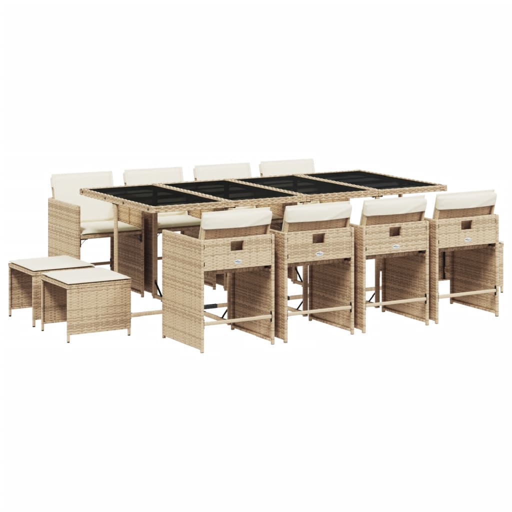 Patio Dining Set Set of 12 Beige, Cream White