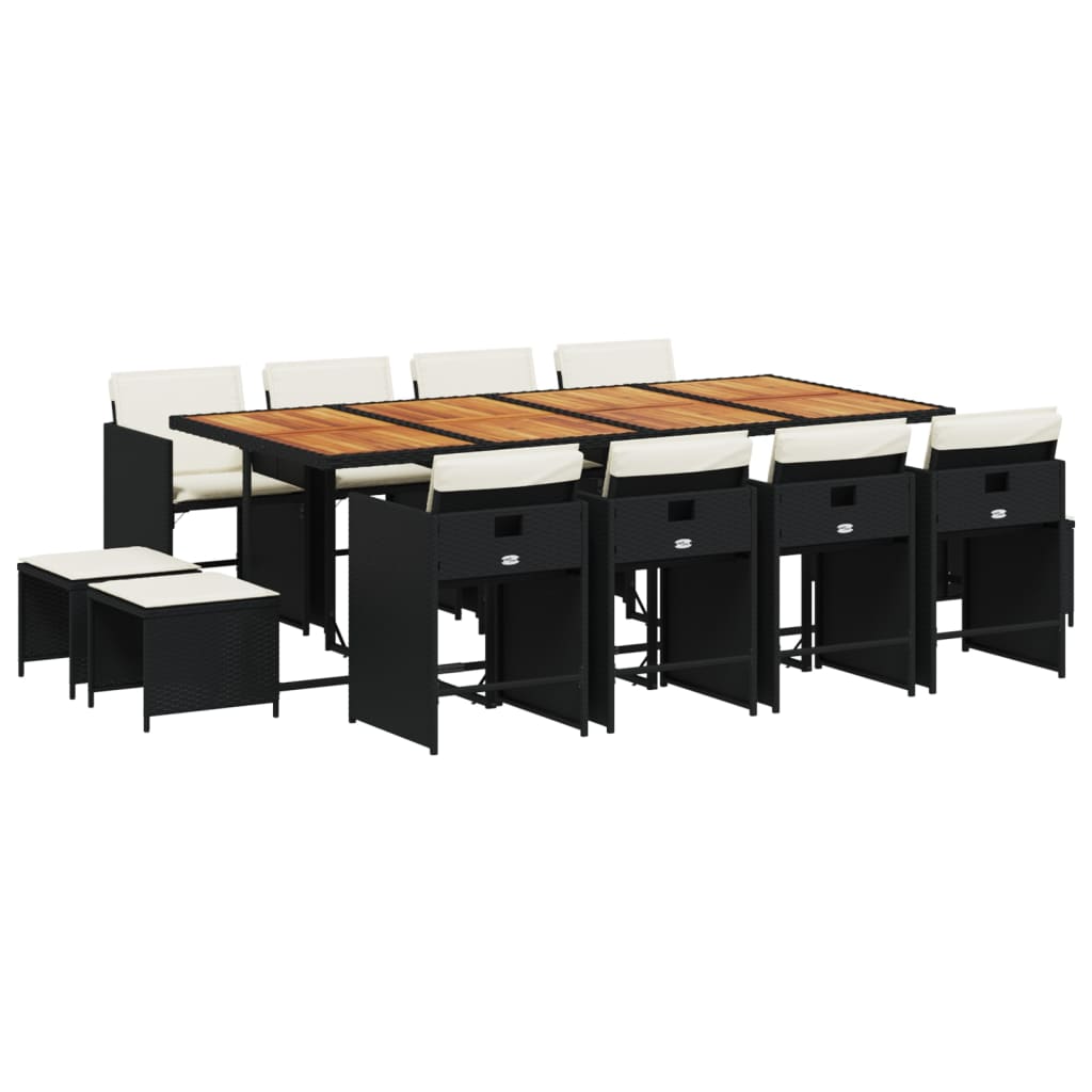 Patio Dining Set Set of 12 Black, Cream White Poly Rattan Large
