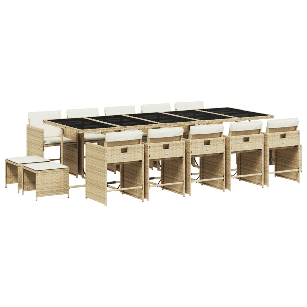 Patio Dining Set Set of 14 Beige PE rattan 15 Piece Set