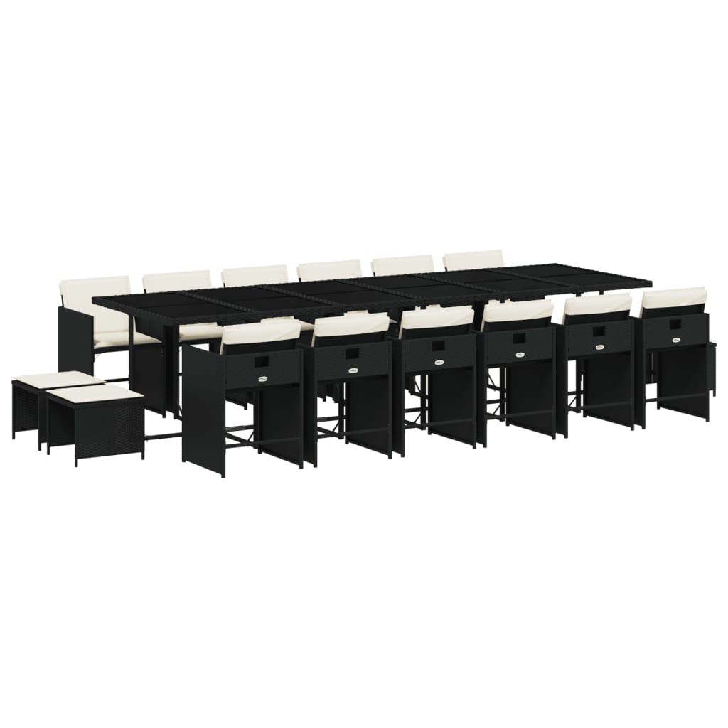 Patio Dining Set Set of 16 Black PE Rattan Large Collapsible