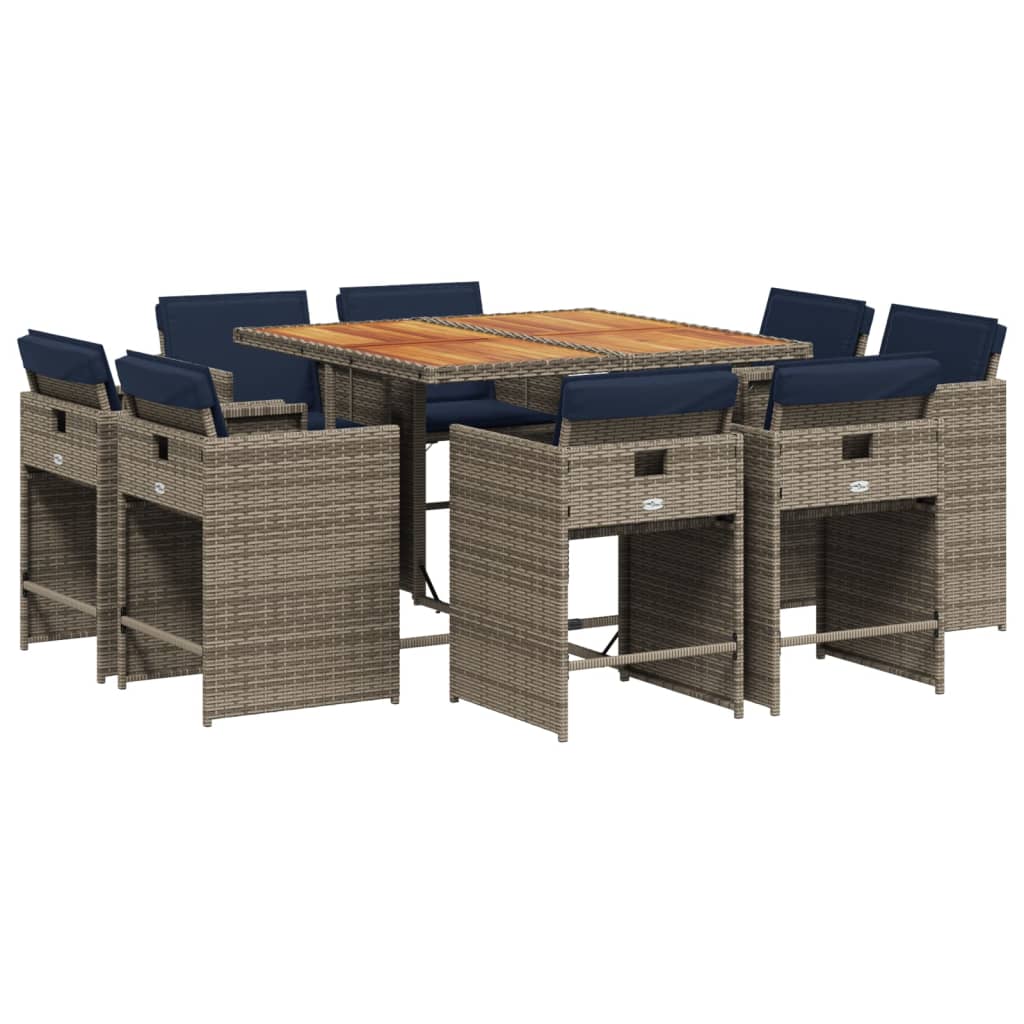 Patio Dining Set Set of 8 Grey Poly rattan 8-seat Collapsible