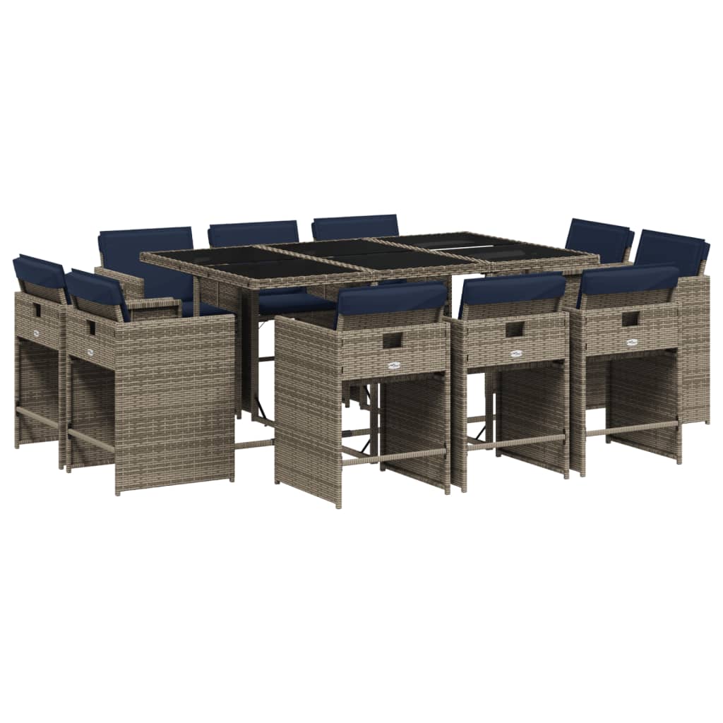 Patio Dining Set Set of 10 Grey Poly Rattan