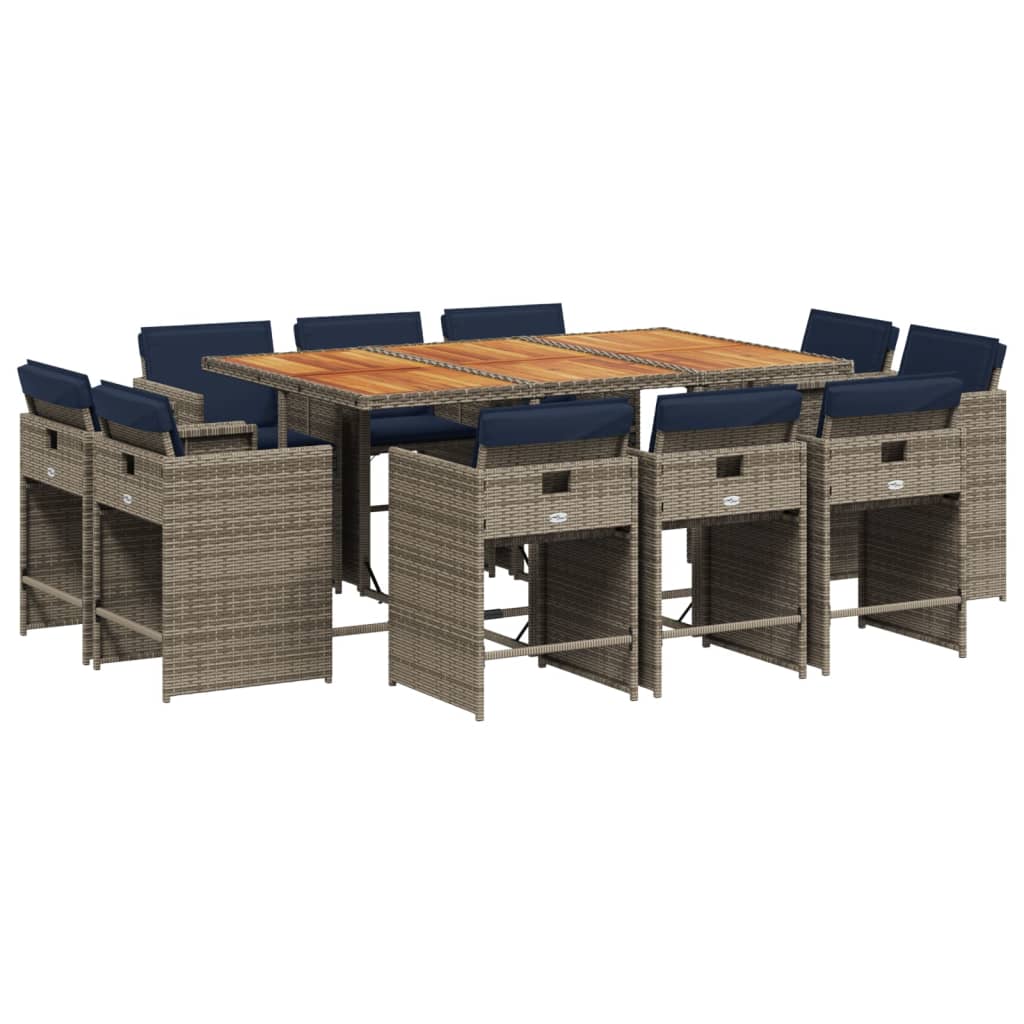Patio Dining Set Set of 10 Gray and brown with navy cushions