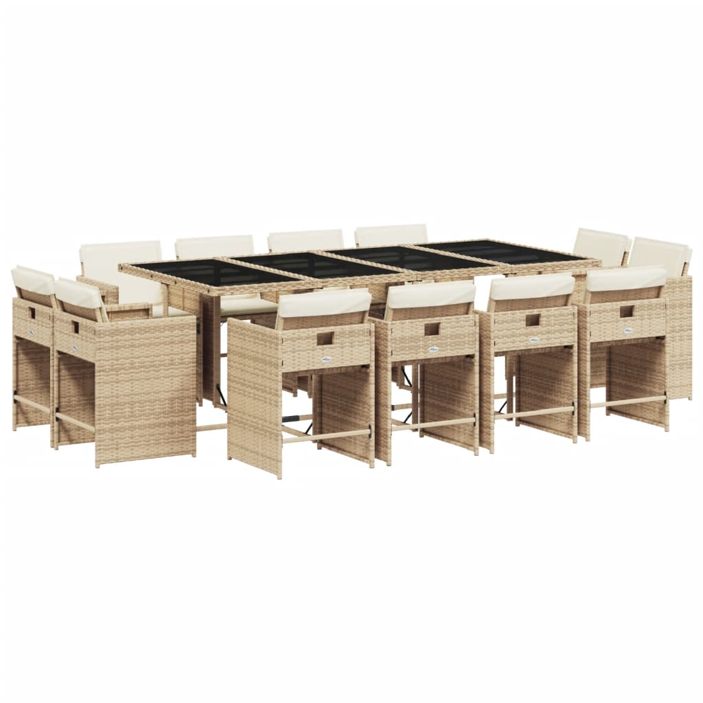 Patio Dining Set Set of 12 Beige PE Rattan 12-Seater Foldable
