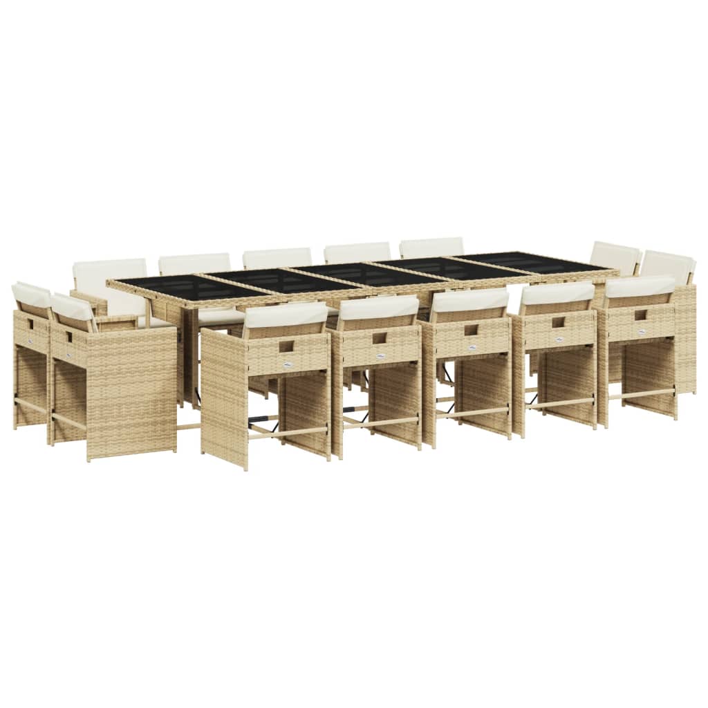 Patio Dining Set Set of 14 Beige PE Rattan 15 Piece Foldable