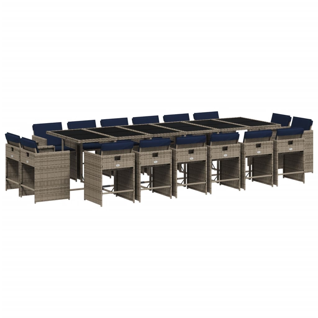 Patio Dining Set Set of 16 Gray PE Rattan Large Foldable