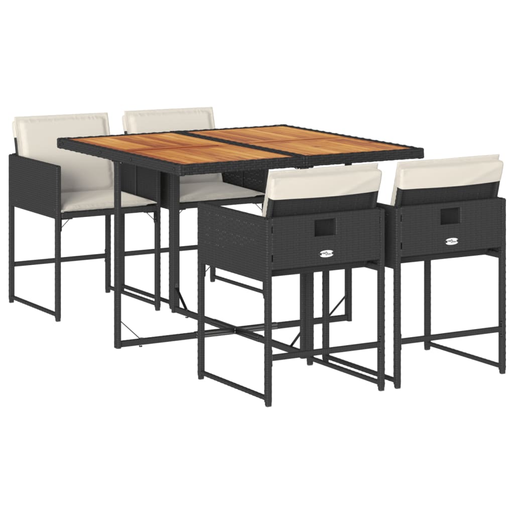 Garden Dining Set Black PE Rattan 4-seater Foldable