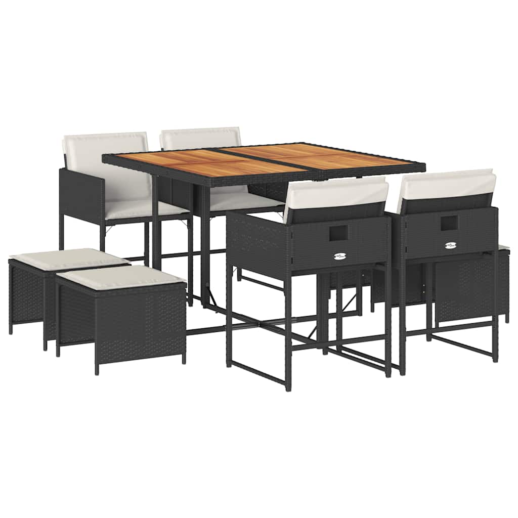 Garden Dining Set Black Poly Rattan 8-seater Foldable