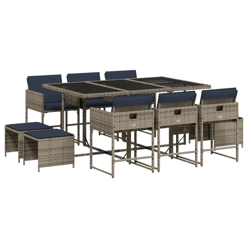 Patio Dining Set Set of 10 Grey Poly Rattan Large Foldable