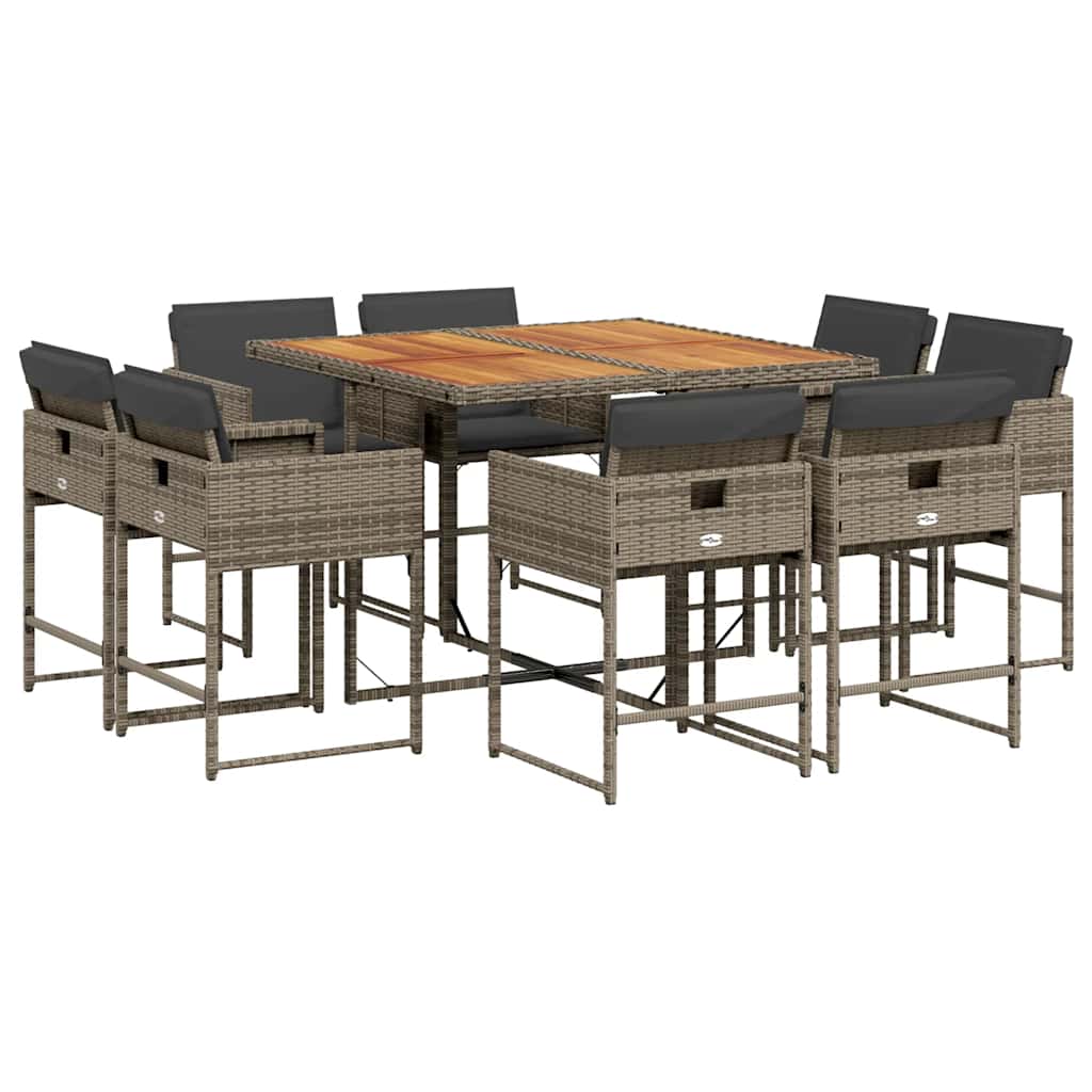Patio Dining Set Set of 8 Gray PE rattan 9 Piece Set Foldable