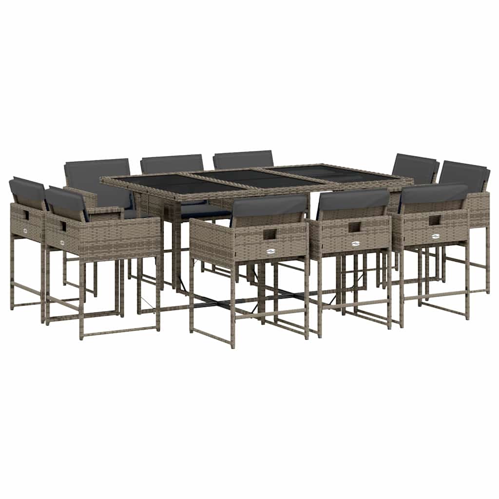 11 Piece Patio Dining Set with Cushions Gray Poly Rattan