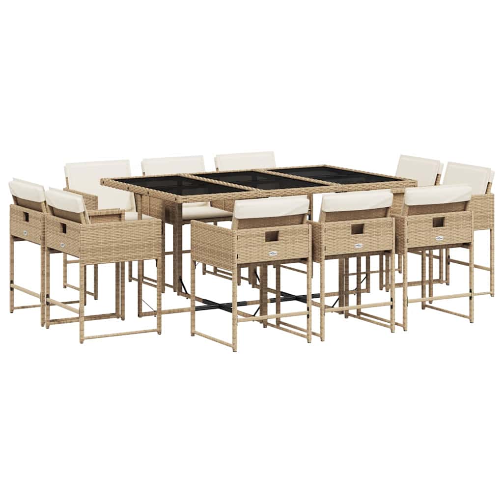 Patio Dining Set Set of 10 Beige, Cream White