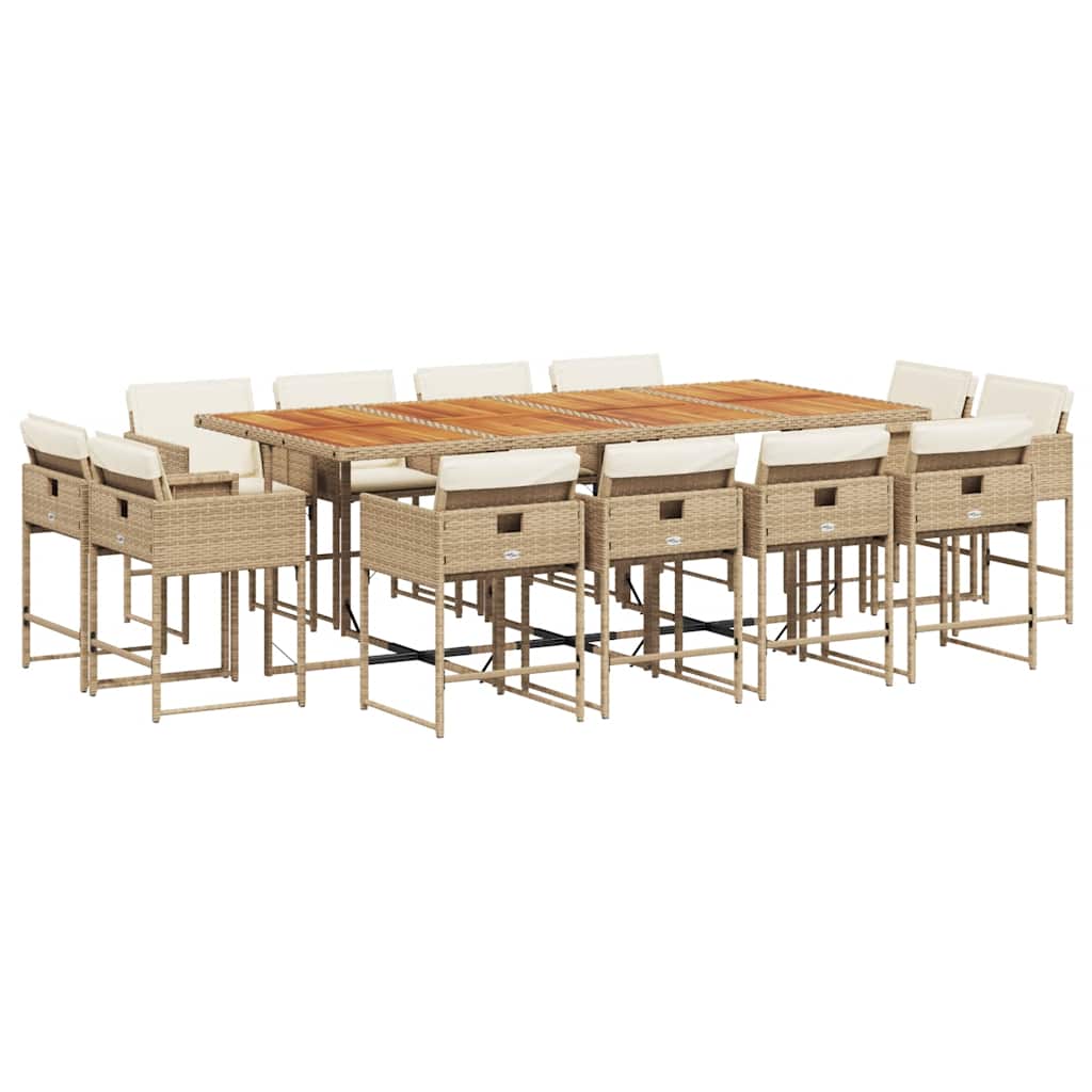 Patio Dining Set Set of 12 Beige PE rattan 13 Piece Set