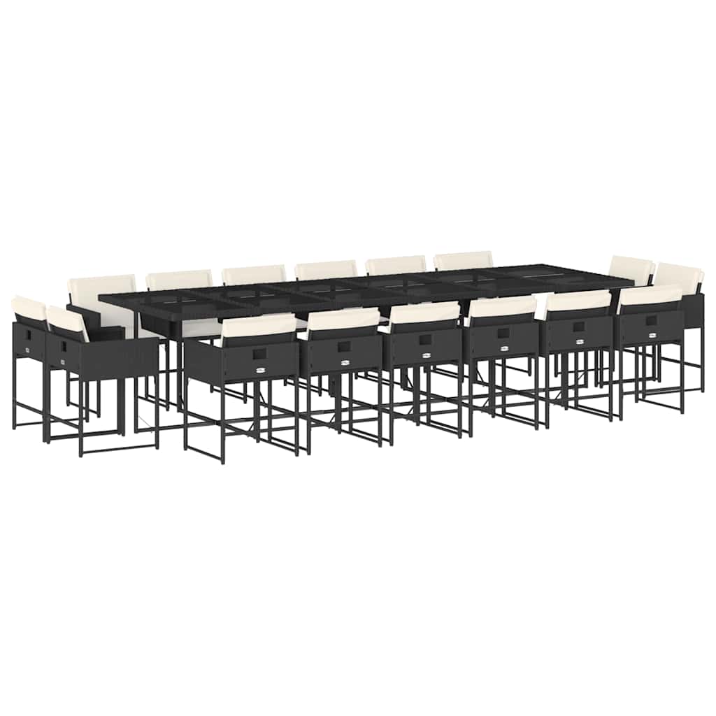Patio Dining Set Set of 16 Black PE Rattan Large Foldable